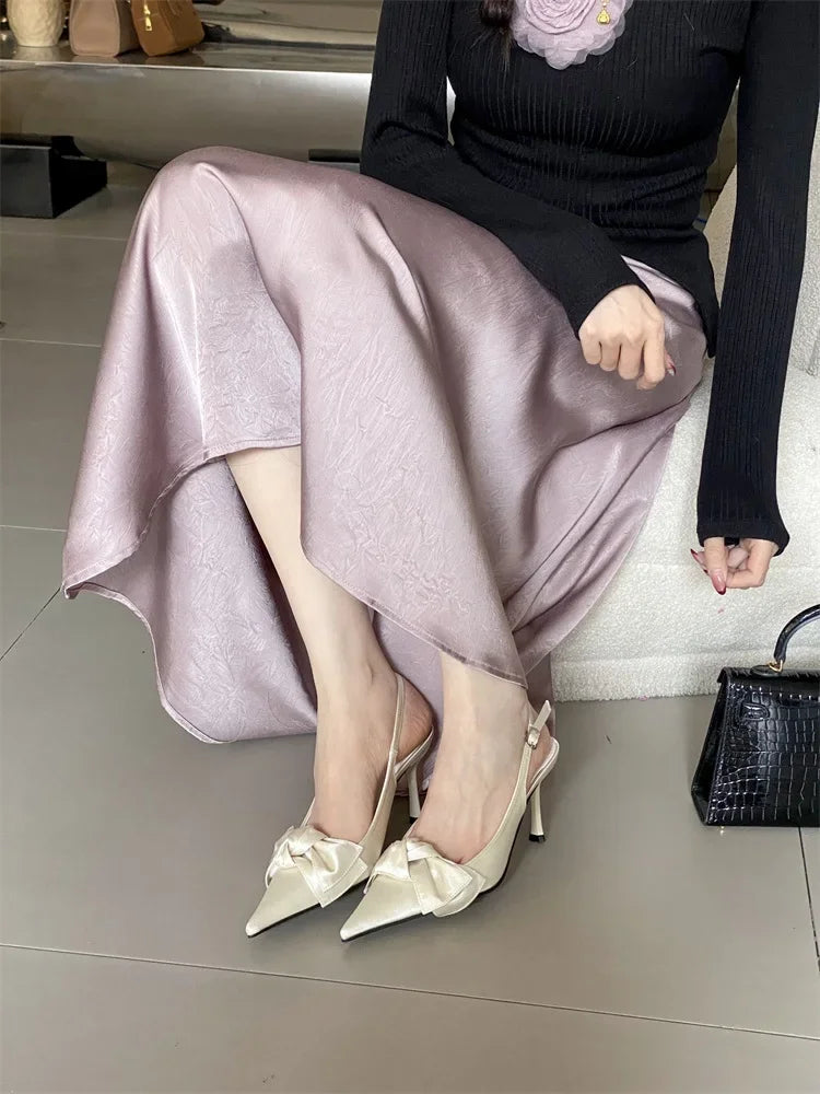Aiertu  -  High Quality Butterfly-knot Stiletto Heels Women Pumps Fashion Satin Pointed Toe Buckle Strap Stripper Party Shoes Aiertu