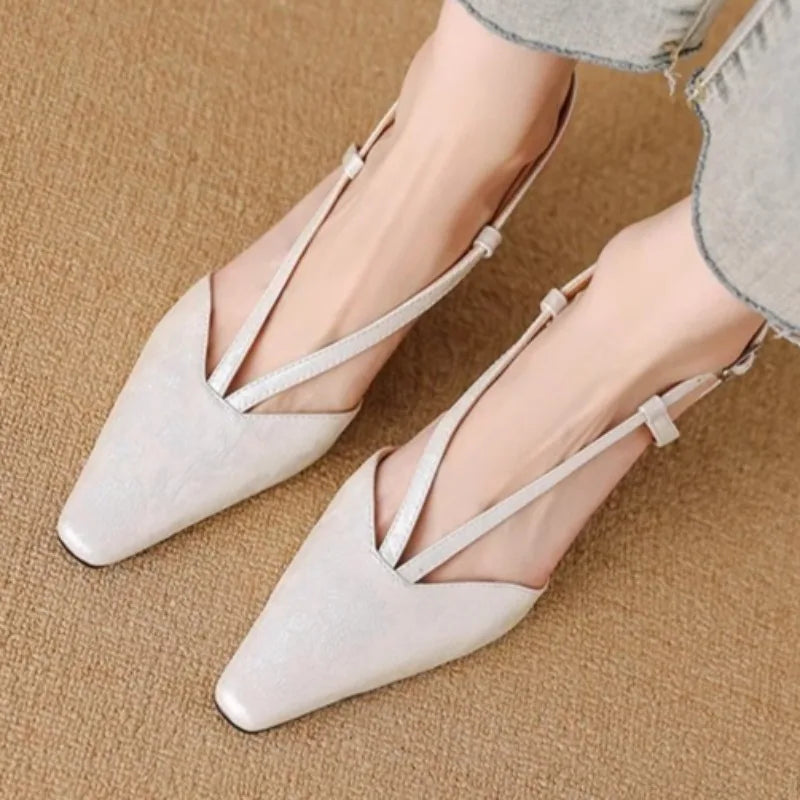 Aiertu  -  Ladies Flat Shoes 2025 New Women's High Heels Slingback Closed Toe Pointed Toe Two-color Ankle Strap T-strap Office Formal Shoes Aiertu