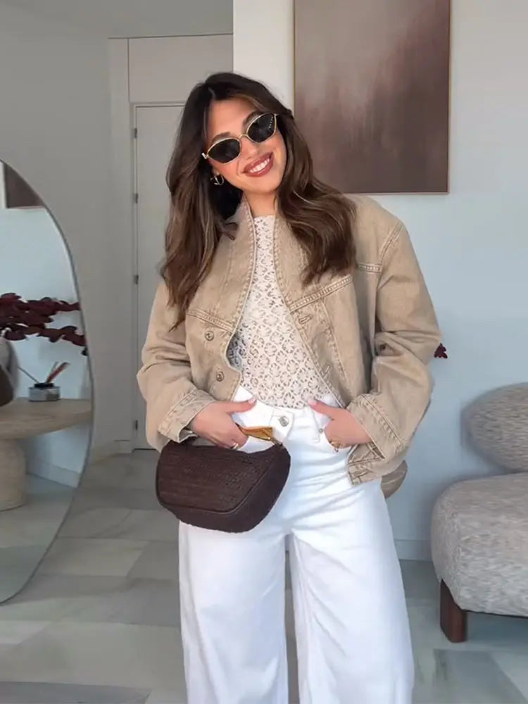 Aiertu  -  Women's Denim Two Pieces Set Pant Sets Long Sleeve Jacket Sets Elegant Women's Suits High Waist Trousers Outfit Streetwear Aiertu