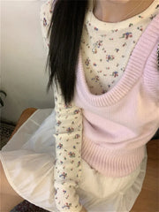 Aiertu  -  Slim Office Lady T-Shirts Women Florals New Knitted Vest Elegant 2026 Sweet Vintage Spring Gentle All Match Tees Aiertu