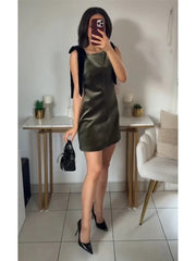 Aiertu  -  Black Elegant Velvet Bow Strap Mini Dress for Women Chic Square Collar Slip Vintage Dress Female Club Party Dress Evening Gown Aiertu