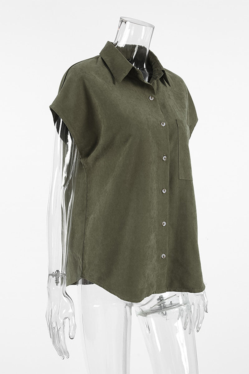 Aiertu  -Casual Buttons Turndown Collar Blouses aiertu