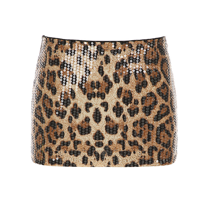 Aiertu - summer inspo Fashion Leopard Sequined Women Slim Sexy Mini Skirts Hotsweet Gyaru A-Line Skirts Trendy Streetwear Clothes Aiertu