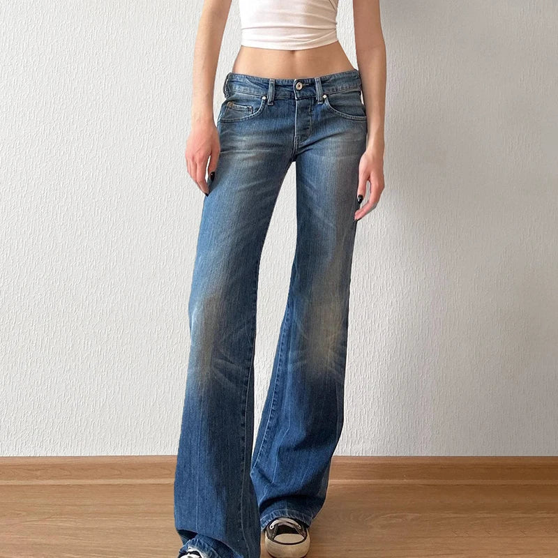 Aiertu  -  Y2K Blue Straight Jeans Korean Fashion Street Style Denim Pants Basic Casual Harajuku Slim Fit Trousers Spring Outfit Aiertu