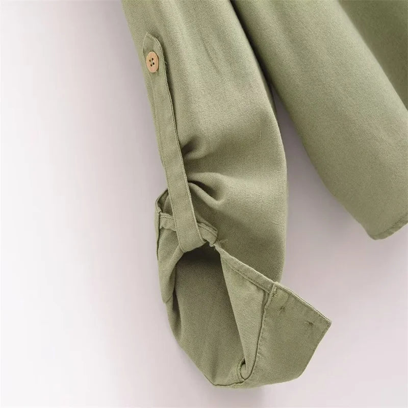Aiertu  -  Linen Blended Twist Lapel Long Sleeve Casual Shirt Women's New Fashion Versatile Niche Design Top Aiertu