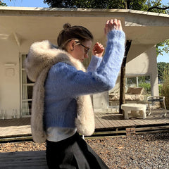 Aiertu  -  casual winter outfits Exclusive Y3k Girls Hooded Sleeveless Faux Fur Coat Women Waistcoat Autumn Winter Gradient Fox Fur Vest Top Gilet Femme Aiertu