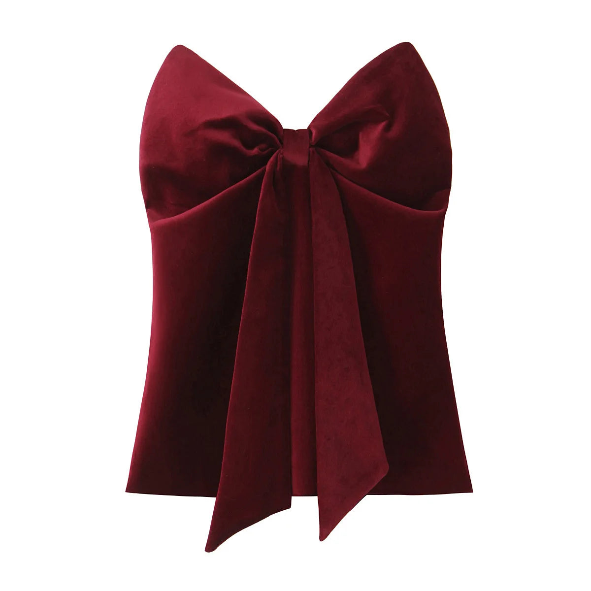 Aiertu  -  High Street Women Wine Red Velvet Bow Strapless Top Sexy Sleeveless Chic Party Crop Top Ropa Para Mujer Aiertu