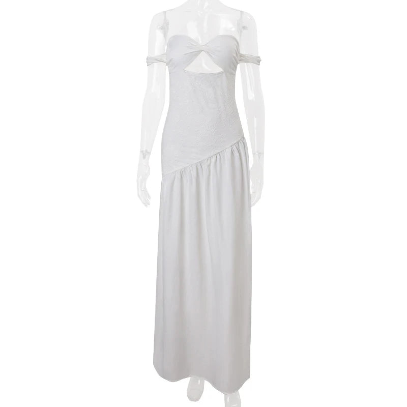Aiertu  -  White Off Shoulder High Waist Pleated Evening Dress Lady Elegant Backless Slim Long Dress New 2026 Strapless Hollow Beach Dress Aiertu