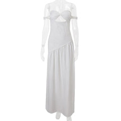 Aiertu  -  White Off Shoulder High Waist Pleated Evening Dress Lady Elegant Backless Slim Long Dress New 2026 Strapless Hollow Beach Dress Aiertu