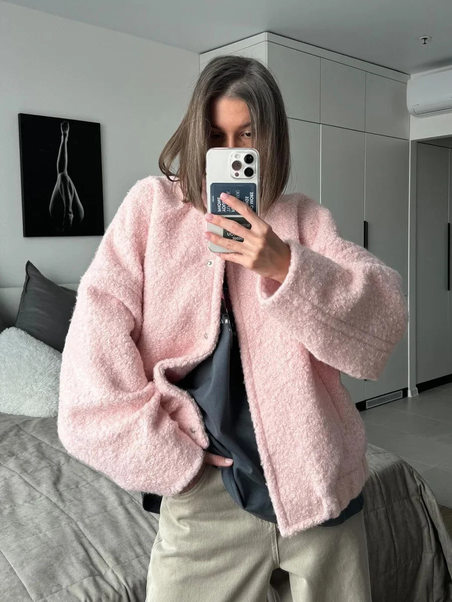 Aiertu  -  Women's Short Fur Jacket  Autumn Winter Thick Loose Casual Chic Cardigan Female Warm Fashion Solid Color Short Coat Aiertu