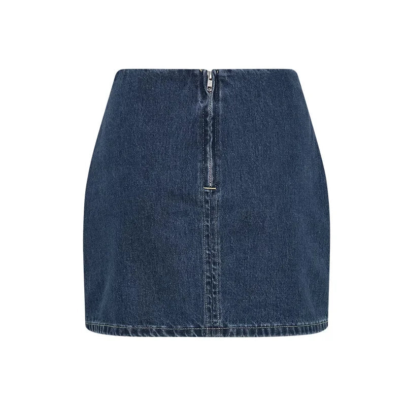 Aiertu  -  Solid Denim Women Skirt Suits Turn-down Collar Single Breasted Top High Waist Mini Skirts 2025 Summer New Fashion Female Sets Aiertu