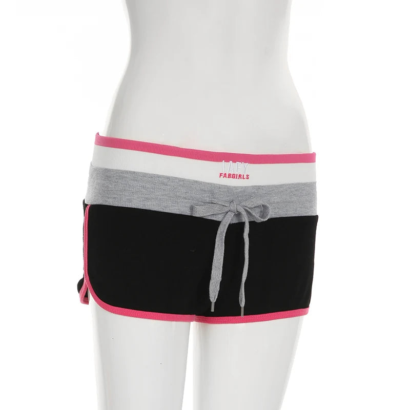 Aiertu  -  Contrast Lace-up y2k Shorts Women Sexy Skinny Low Rise Super Short Pants for Summer Streetwear 2000s Lady Bottoms Basic Aiertu