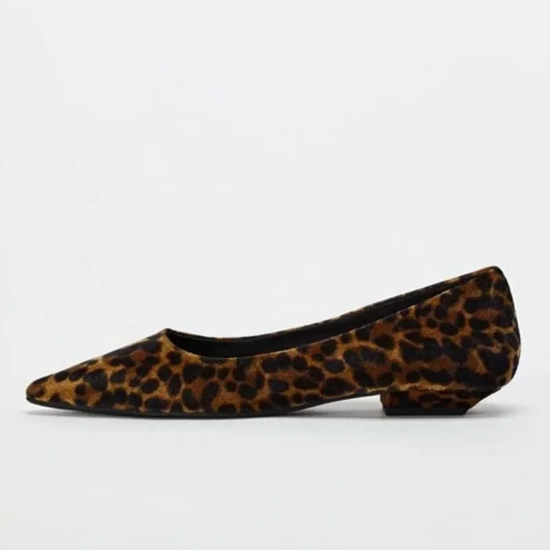 Aiertu  -  Autumn Barefoot Woman Shoes Shallow Low Heels Pointed Toe Elegant Designer Comfortable Soft Sole Leopard Office Lady Flats Aiertu
