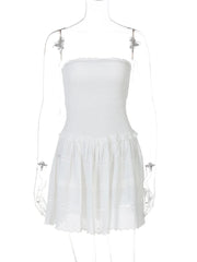 Aiertu  -  Fashion White Strapless Mini Dress For Women Slim Sleeveless Sexy Club Party Dress Sweet Ruched A-line Dress Female New Aiertu