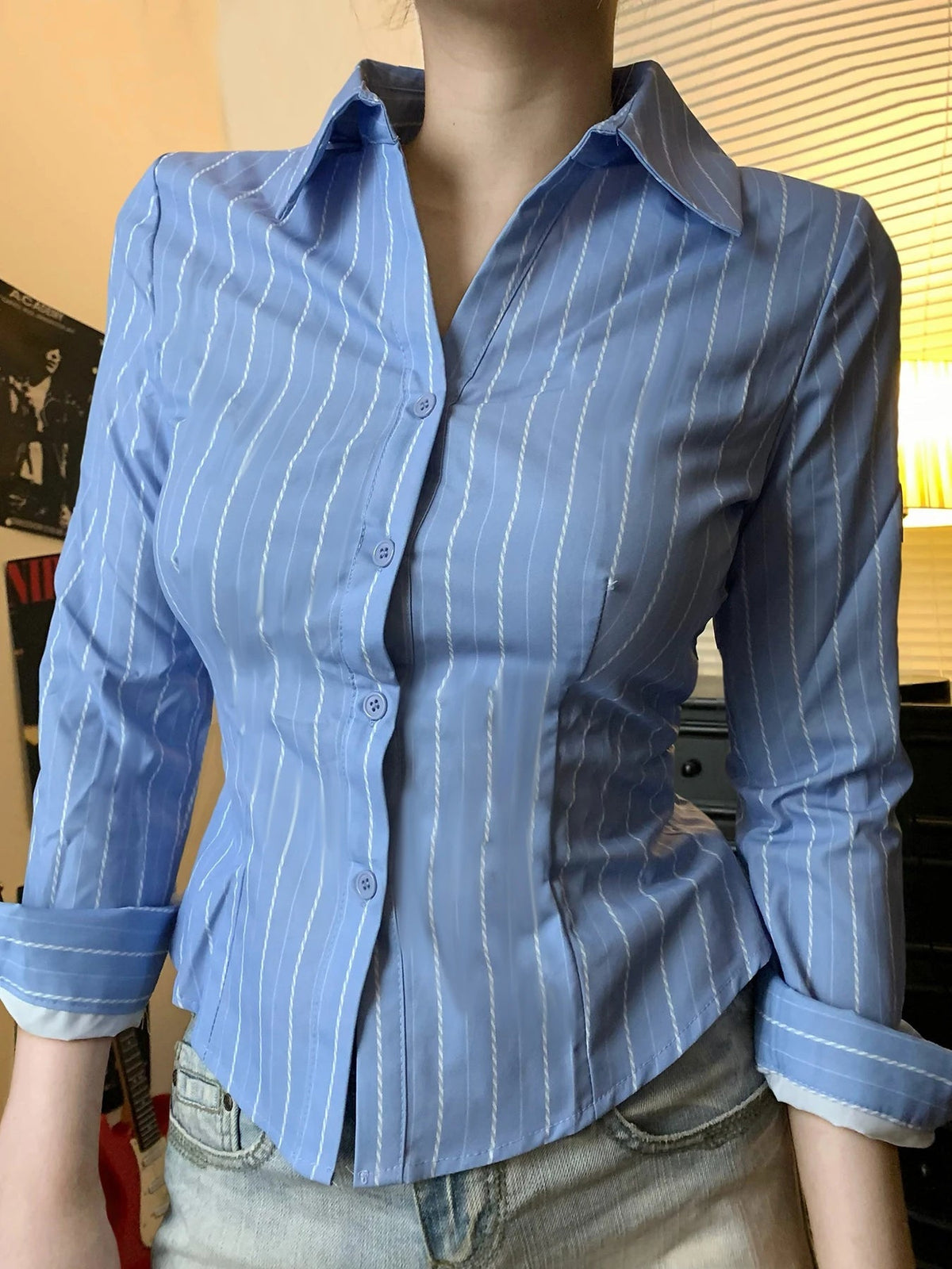 Aiertu  Office Ladies Casual Striped Blouse Elegant Basic Turn-Down Collar Long Sleeve Shirts Women Spring Autumn Streetwear Aiertu