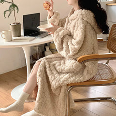 Aiertu  -  New Cute Womens Plush Soft Robe Fluffy Long Warm Fleece Bathrobe Winter Girls Sweet Fleece Robe Sleepwear Plush Thick Nightgown Aiertu