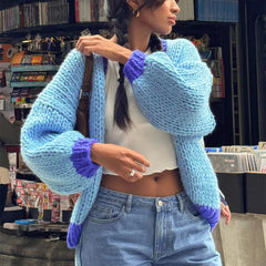Aiertu  -  Womens Oversized Cardigan Sweaters Cable Knit Lantern Long Sleeve Open Front Cardigans Y2k Aesthetic Coat Outwear Aiertu