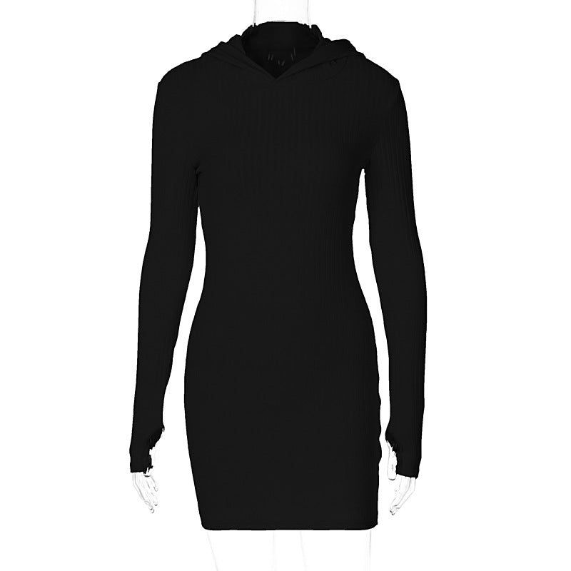 Aiertu - Knit Hooded Long Sleeve Slim Hip Dress Aiertu