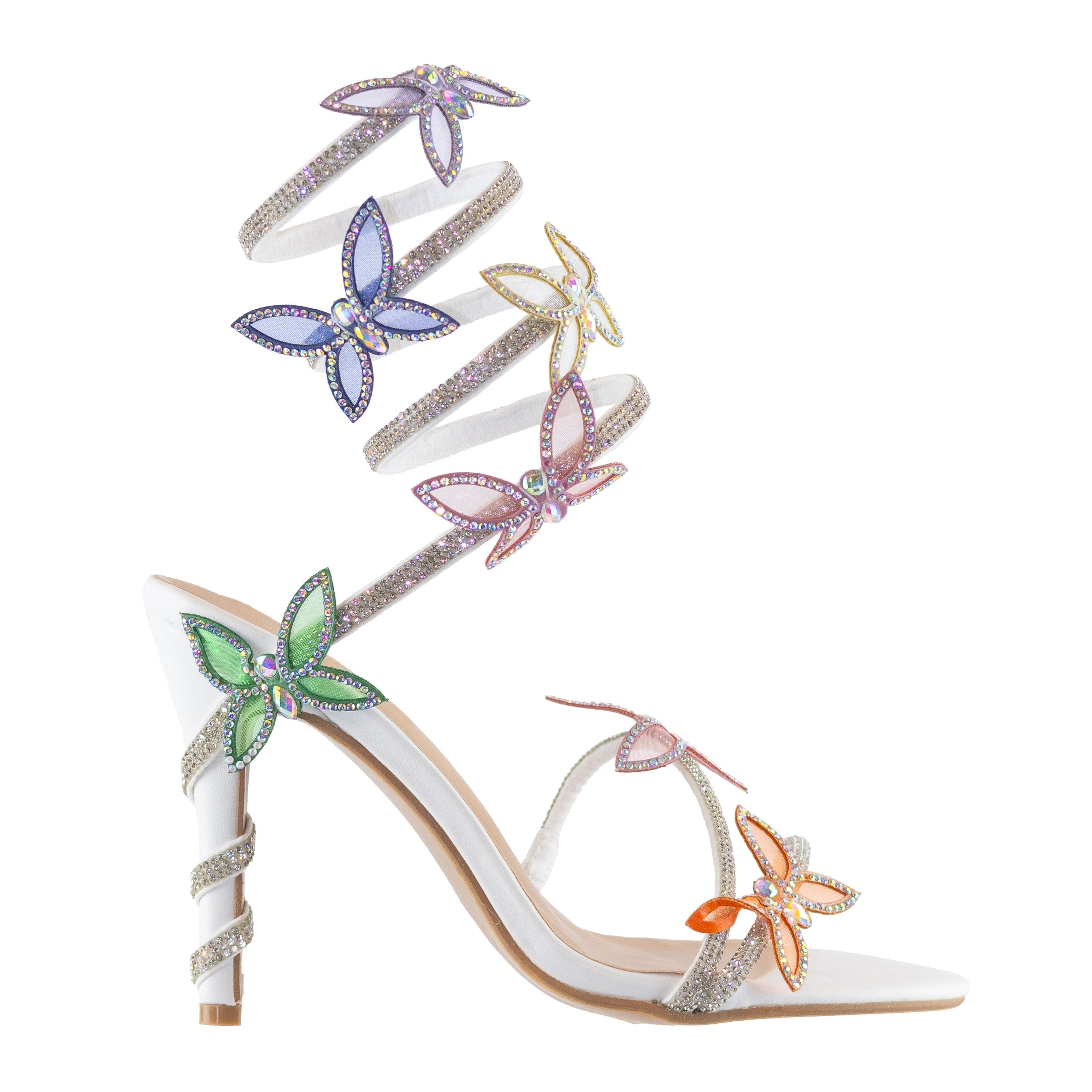 Aiertu  Game - Open Toe Elegant High Heel Sandals, Adjustable Spiral Coil Strap, Rhinestone Butterfly Accents, Glamorous Party Footwear, Eye-Catching Design Aiertu