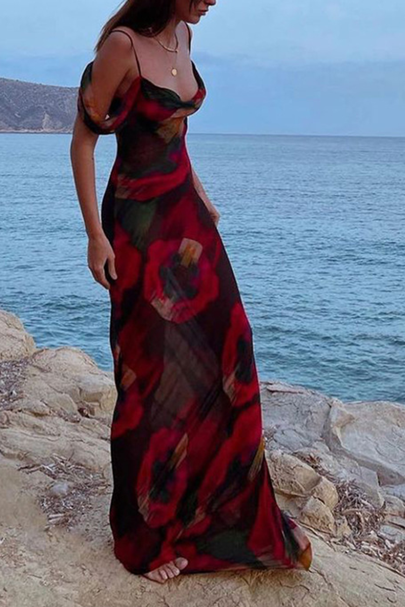 Aiertu  -  Fashion Print Patchwork Spaghetti Strap Trumpet Mermaid Dresses Aiertu