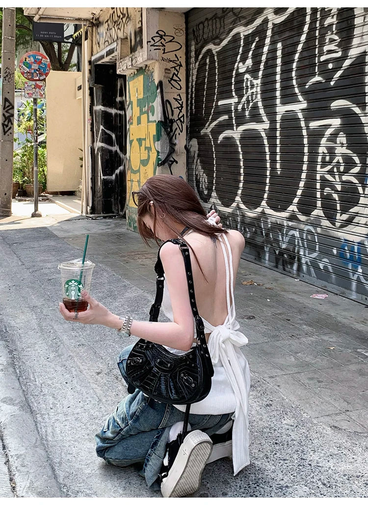 Aiertu  -  Kawaii Cartoon Dog Tank Top Women Streetwear Sleeveless Backless Slim Tops Summer Sexy Halter Lace Up Y2k Tops for Girls Aiertu