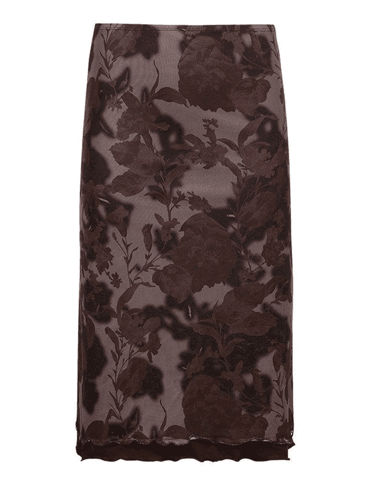 Aiertu  -  Mesh Floral Midi Skirt Aiertu