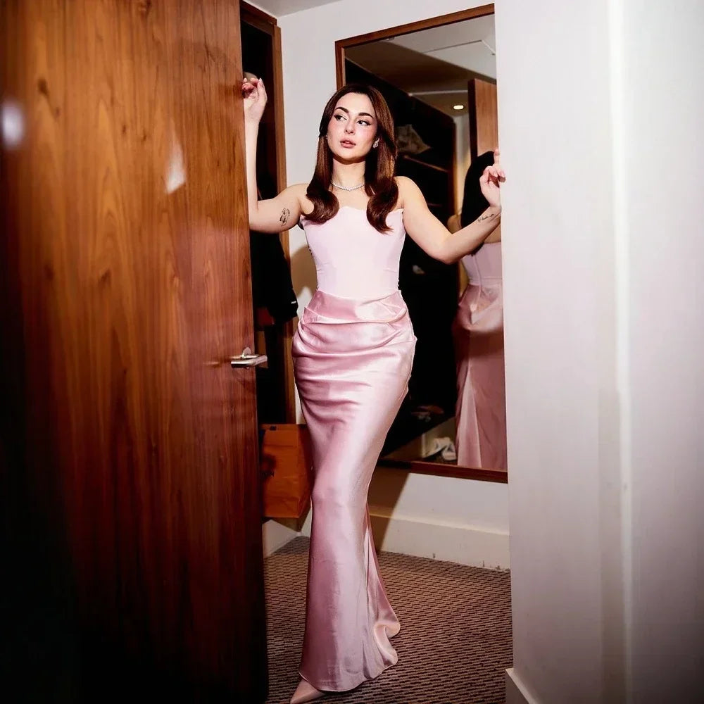 Aiertu  -  Winter Women Strapless Evening Dress 2025 Pink Maxi Corset Dress Elegant Long Satin Night Gala Party Dresses Aiertu