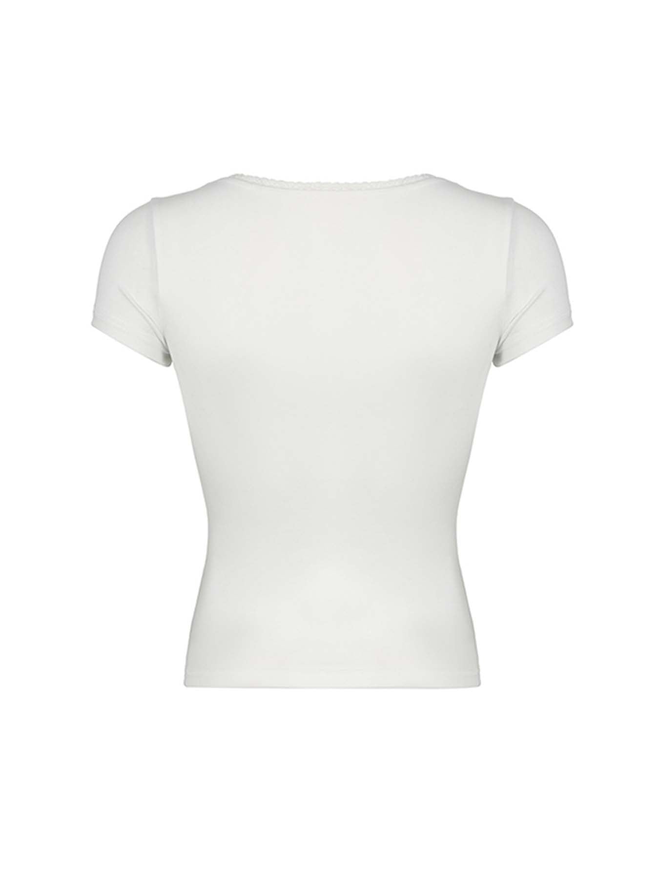 Aiertu - summer inspo Hot Black Solid Slim Elegant Basic Short Sleeve Tees Lace Trim Cute Y2K V Neck White T Shirts Women Summer Streetwear Tops Aiertu