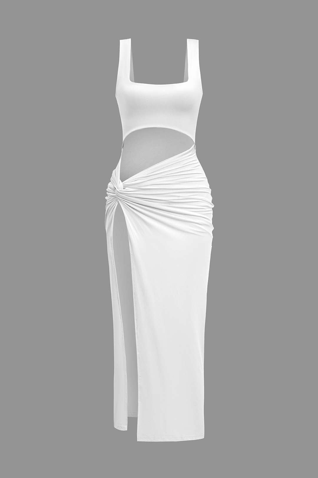 Aiertu  Solid Twist Front Cut Out Slit Midi Dress Aiertu