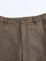 Aiertu  Women Fashion Brown Front Zipper Straight Pants Vintage Mid Waist Full Length Female Chic Lady Trousers Aiertu