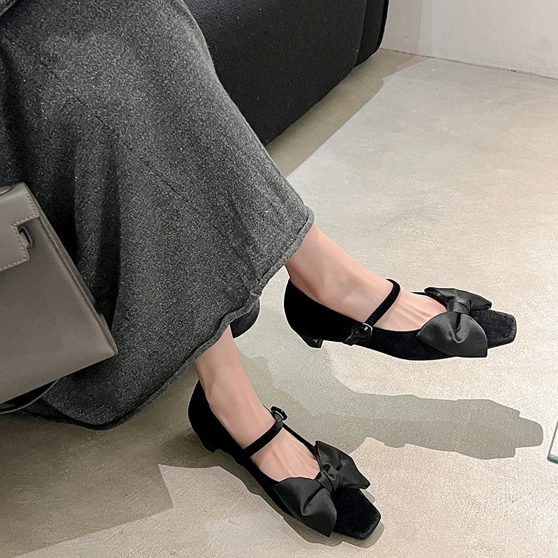 Aiertu  -  Designer Women's Mary Jane Shoes Elegant Low Heel Butterfly-Knot Fashionable Party Dress Footwear Aiertu