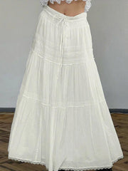 Aiertu  French Lace Splice Drawstring Maxi Skirt Aiertu