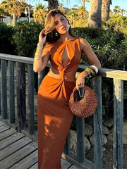Aiertu  -  Sexy Knot Ruched Hollow Out Dress Woman Slim Off Shoulder Backless Bodycon Midi Robes Summer Autumn Party Evening Dresses Aiertu