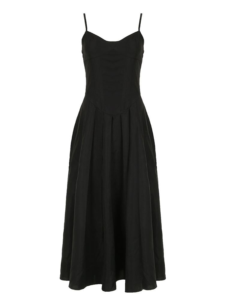 Aiertu - summer inspo Hot Sleeveless Fit And Flare Elegant Fashion Spaghetti Straps Dresses Women Black Solid Sexy Birthday Evening Party Dress Aiertu