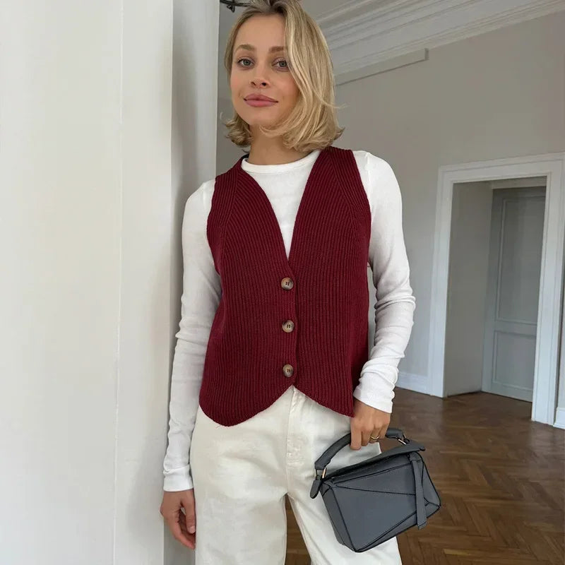 Aiertu  -  Casual Knit Crochet Vest Women Loose V-neck Single Breasted Sleeveless Waistcoat 2026 Autumn New Lady All Match Top Streetwear Aiertu
