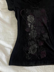 Aiertu  Summer All Match Luxury Flower Print V Neck Short Sleeve Shirt American Popular Vintage Tops Slim Waist Women Y2k Aesthetic Tee Aiertu