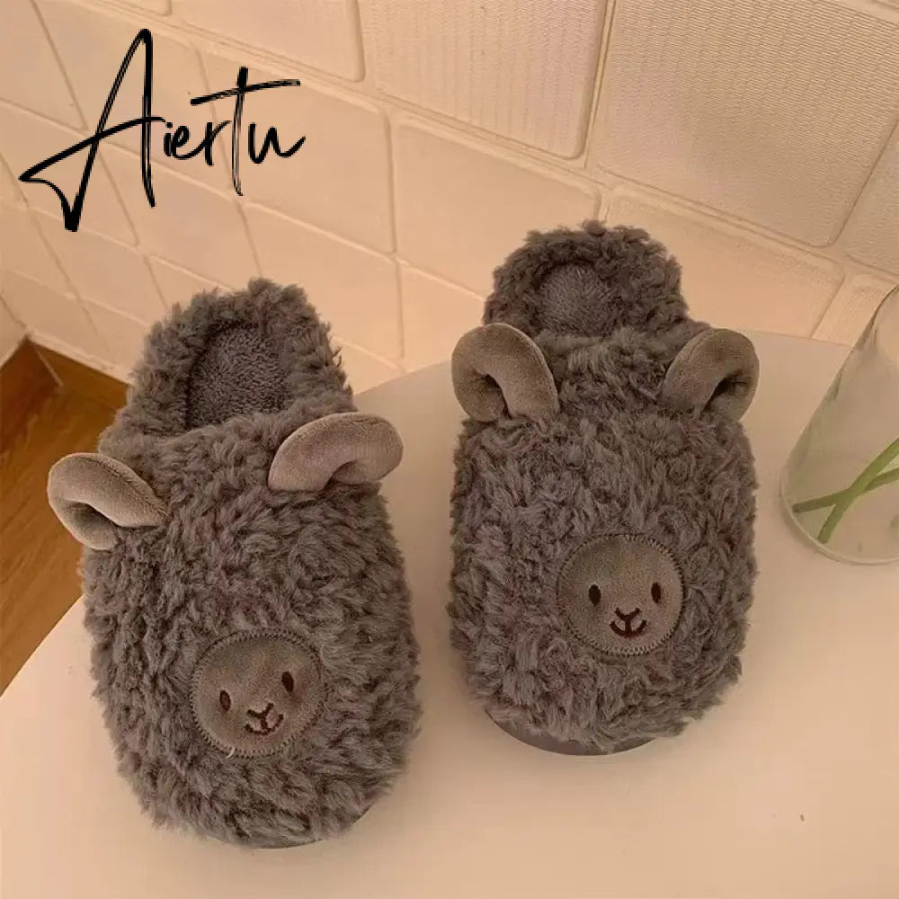 Cartoon Cute Thick-soled Warm Cotton Shoes Ladies Men's Winter Cotton Slippers Autumn and Winter Indoor Home Couple Slippers Aiertu