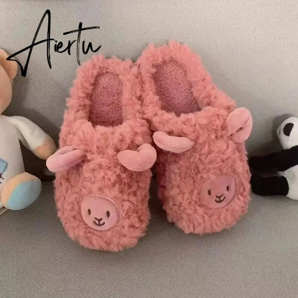 Cartoon Cute Thick-soled Warm Cotton Shoes Ladies Men's Winter Cotton Slippers Autumn and Winter Indoor Home Couple Slippers Aiertu