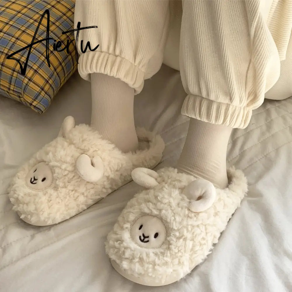 Cartoon Cute Thick-soled Warm Cotton Shoes Ladies Men's Winter Cotton Slippers Autumn and Winter Indoor Home Couple Slippers Aiertu