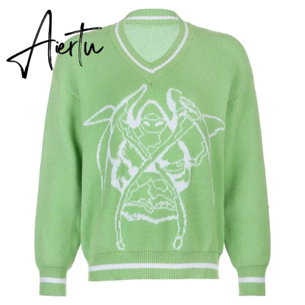 Cartoon Pattern Sweaters Women Oversized Pullovers Harajuku Aesthetic Streetwear Jumper Korean Knitwear Autumn Preppy Style Warm Aiertu