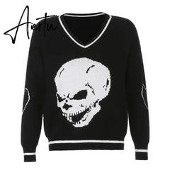 Cartoon Pattern Sweaters Women Oversized Pullovers Harajuku Aesthetic Streetwear Jumper Korean Knitwear Autumn Preppy Style Warm Aiertu