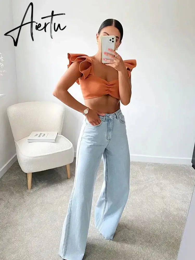 Casual Fashion Straight Leg Women's Jeans Denim Bottom Harajuku Boyfriend Long High Waist Baggy Jeans Fall Pants Aiertu