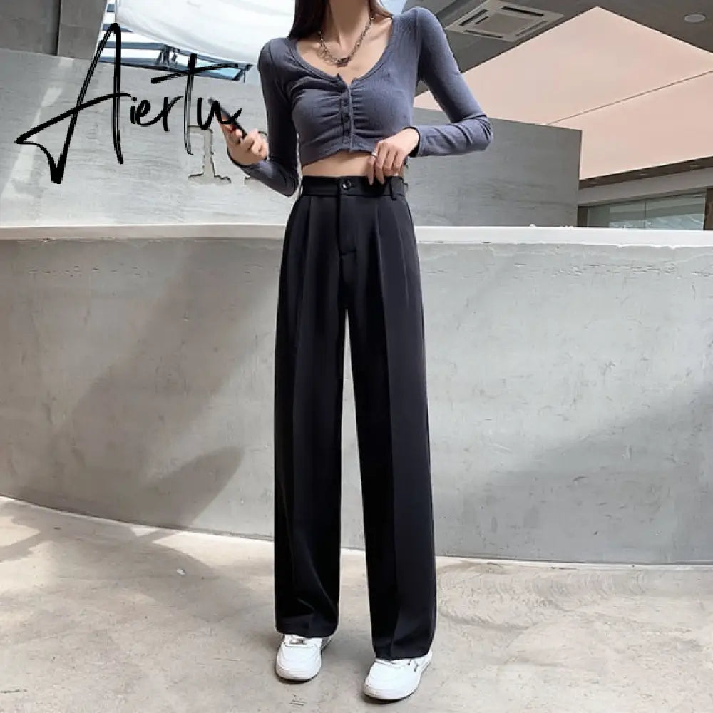 Casual High Waist Loose Wide Leg Pants for Women Spring Autumn New Female Floor-Length White Suits Pants Ladies Long Trousers Aiertu