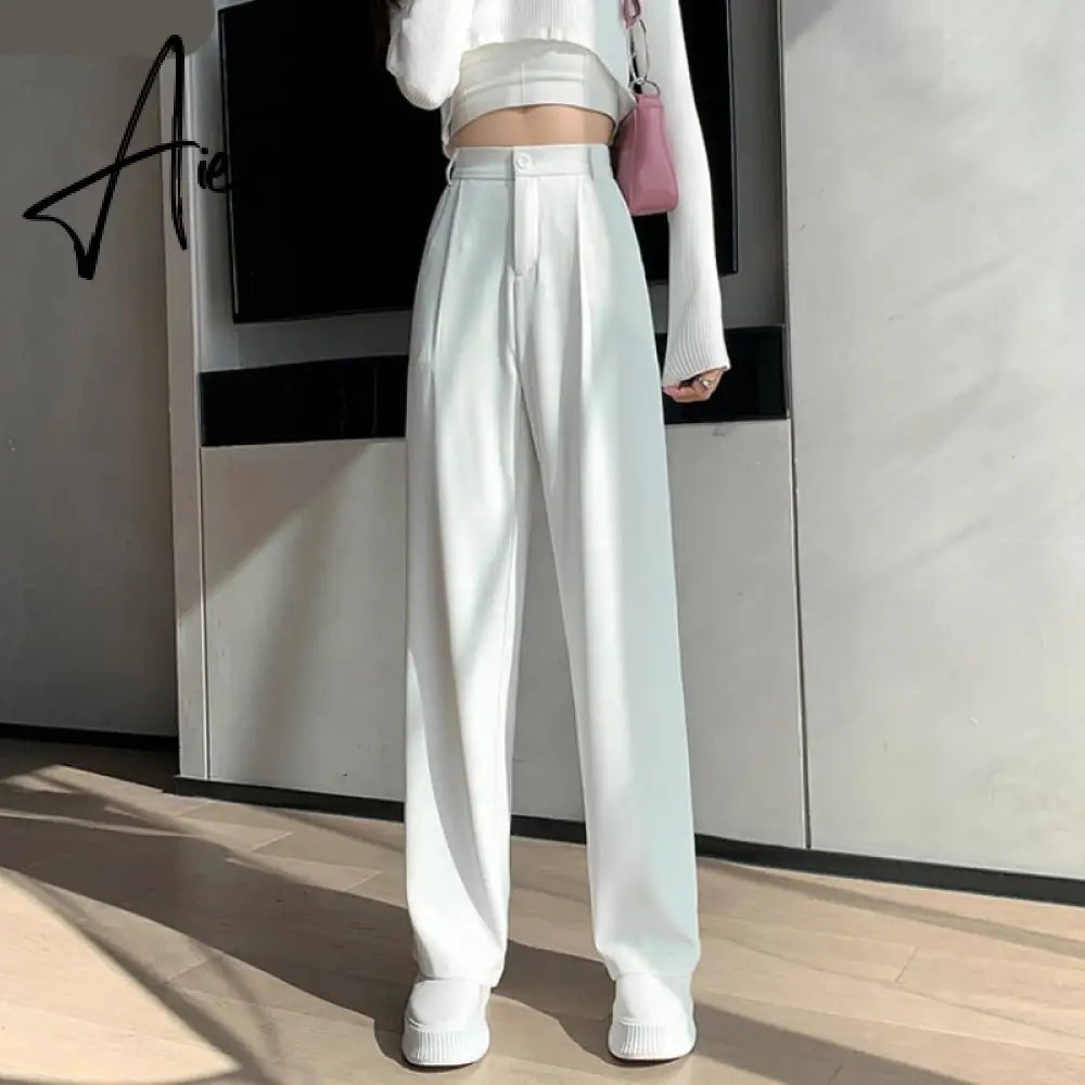 Casual High Waist Loose Wide Leg Pants for Women Spring Autumn New Female Floor-Length White Suits Pants Ladies Long Trousers Aiertu