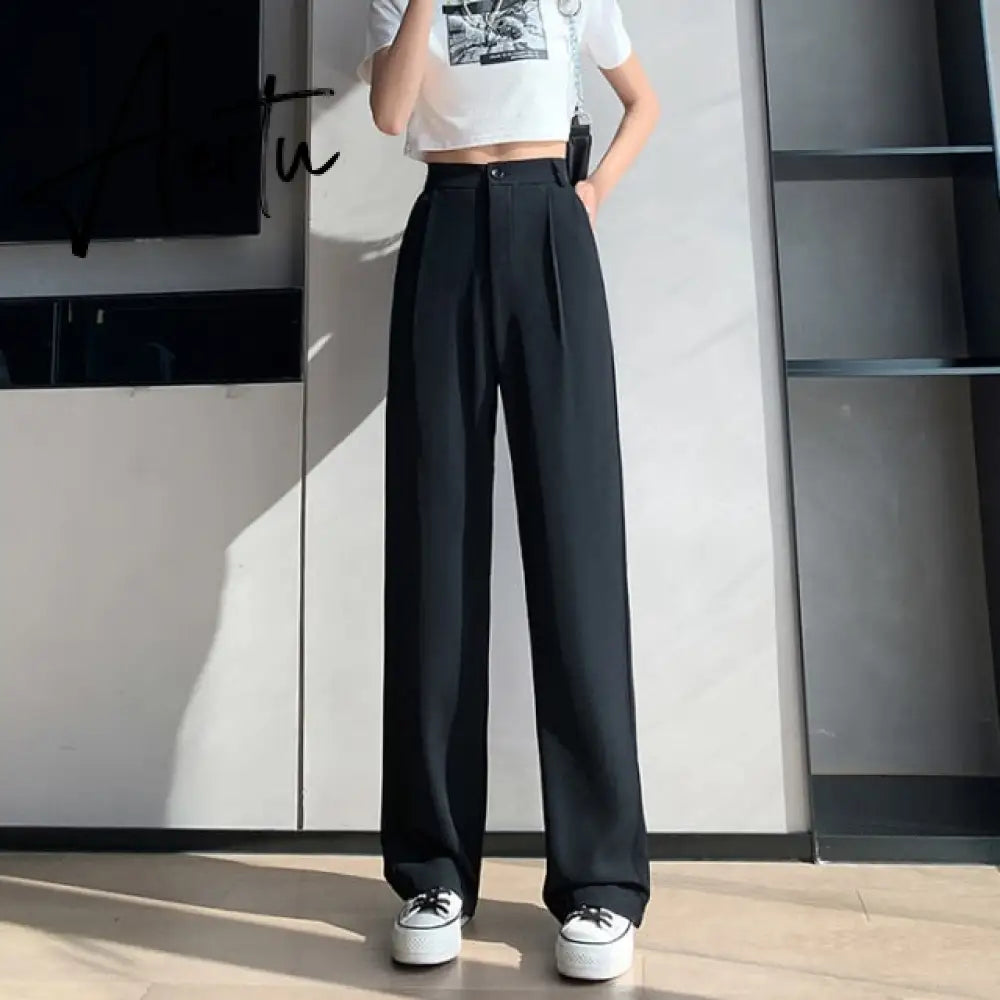 Casual High Waist Loose Wide Leg Pants for Women Spring Autumn New Female Floor-Length White Suits Pants Ladies Long Trousers Aiertu