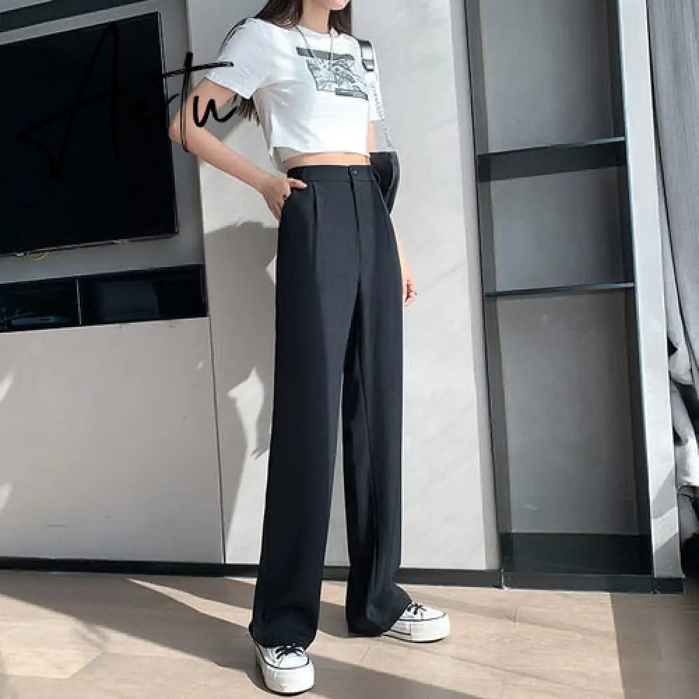 Casual High Waist Loose Wide Leg Pants for Women Spring Autumn New Female Floor-Length White Suits Pants Ladies Long Trousers Aiertu