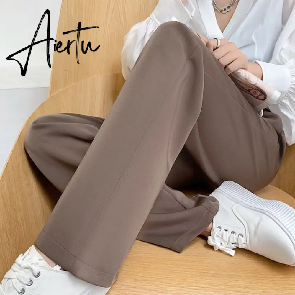 Casual High Waist Loose Wide Leg Pants for Women Spring Autumn New Female Floor-Length White Suits Pants Ladies Long Trousers Aiertu