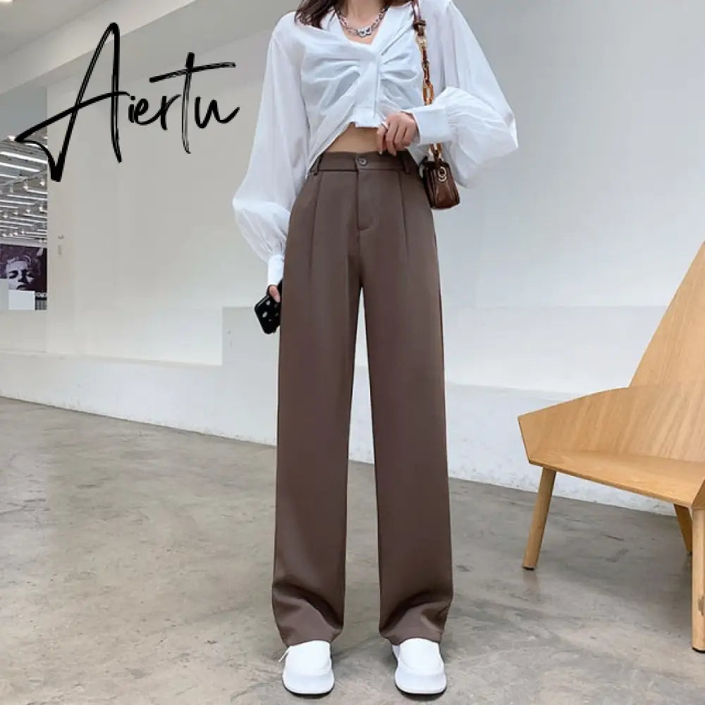 Casual High Waist Loose Wide Leg Pants for Women Spring Autumn New Female Floor-Length White Suits Pants Ladies Long Trousers Aiertu