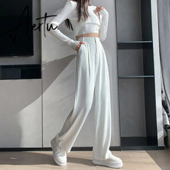 Casual High Waist Loose Wide Leg Pants for Women Spring Autumn New Female Floor-Length White Suits Pants Ladies Long Trousers Aiertu