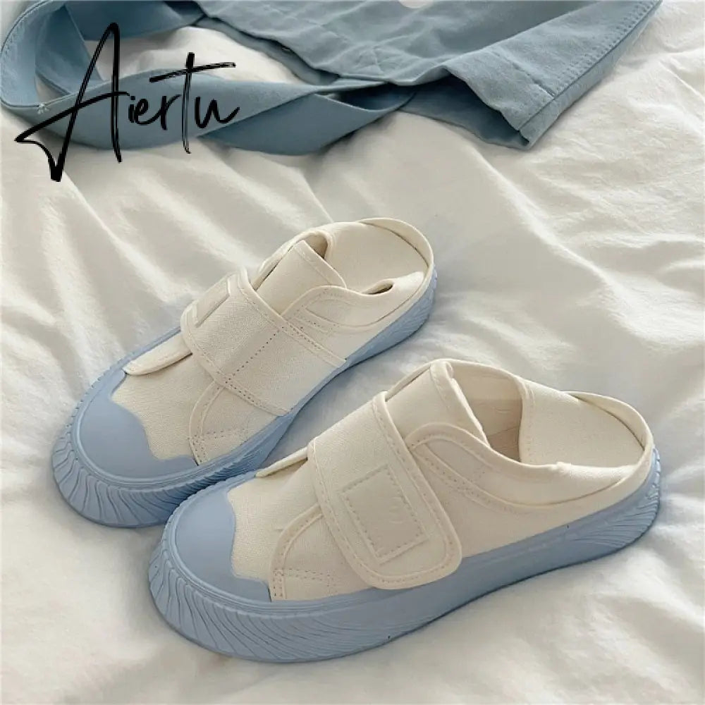 Casual Platform Canvas Shoes Women Korean Style Summer Fashion Round Toe Breathable Comfortable Sneaker Harajuku Flats Aiertu